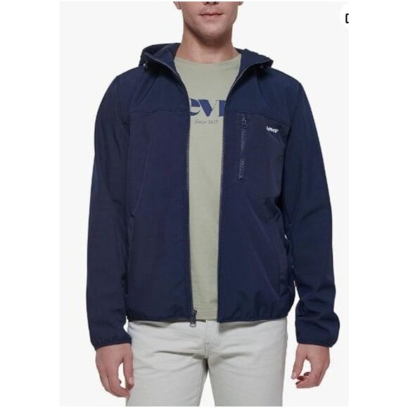 Levi’s Men’s Hooded Soft Shell Jacket Navy Blue Size Large - Picture 1 of 6